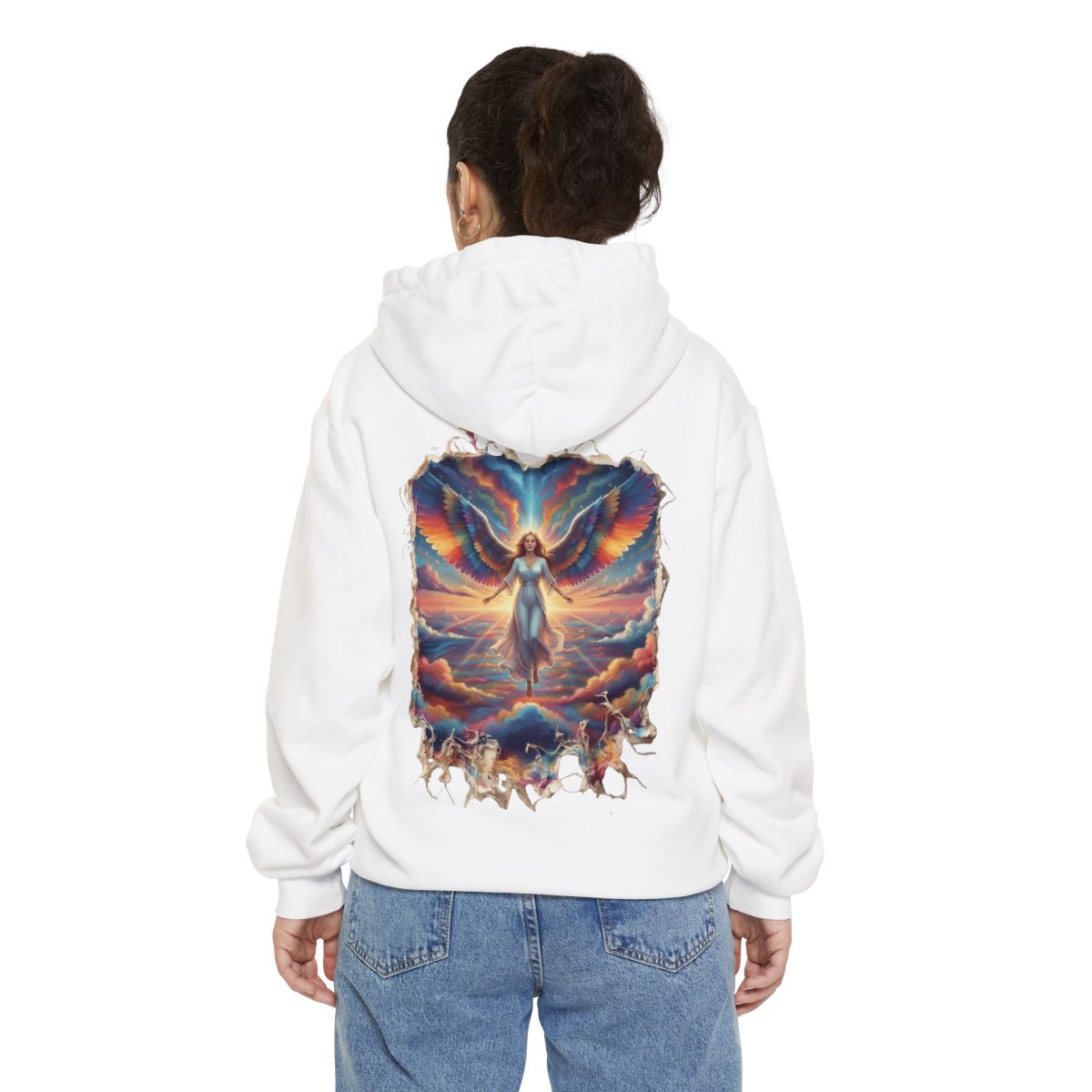 Color: White | Rainbow Angel Garment-Dyed Hoodie