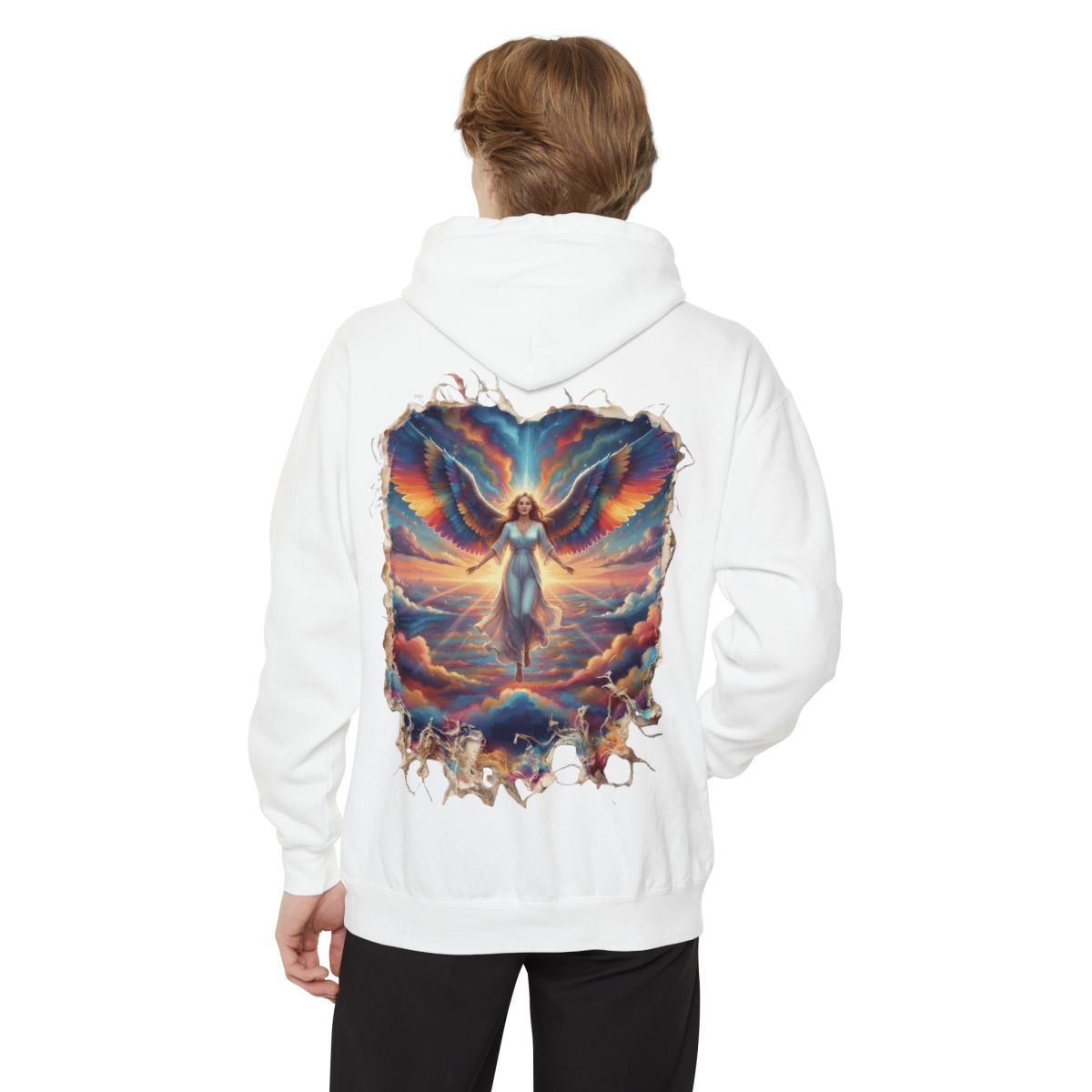 Color: White | Rainbow Angel Garment-Dyed Hoodie