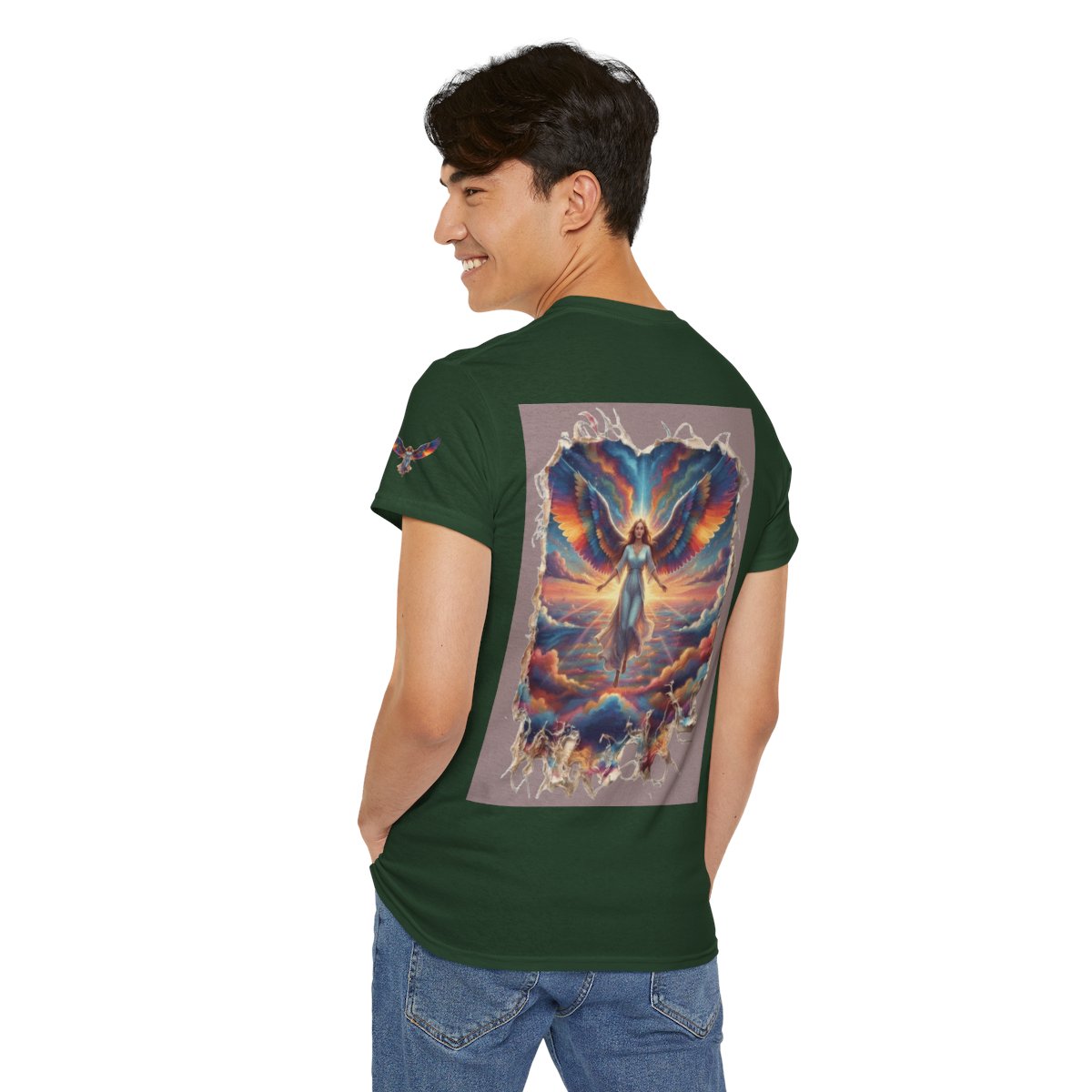 Color: Forest Green | Rainbow Angel Premium Graphic Tee