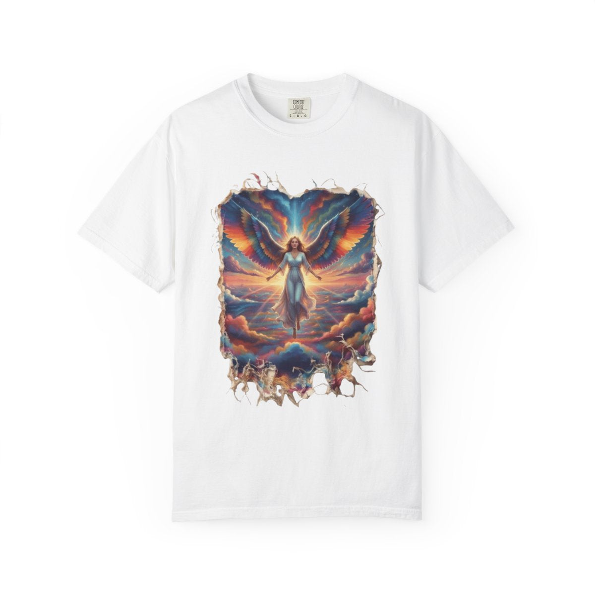 Color: White | Rainbow Angel Unisex Garment-Dyed Tee