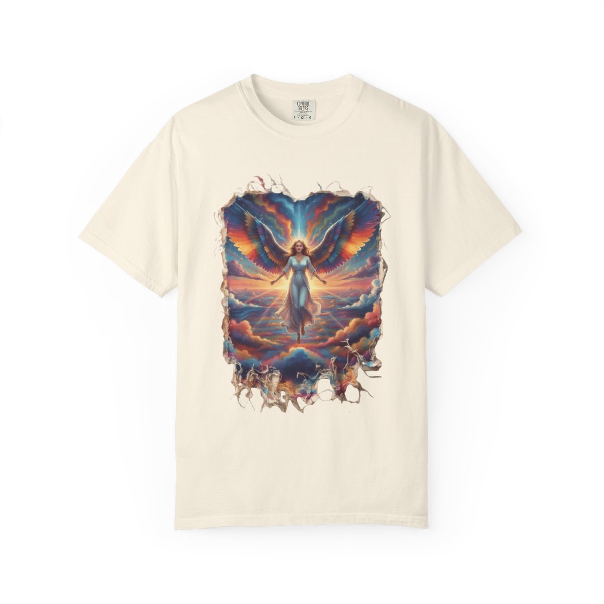 Color: Ivory | Rainbow Angel Unisex Garment-Dyed Tee