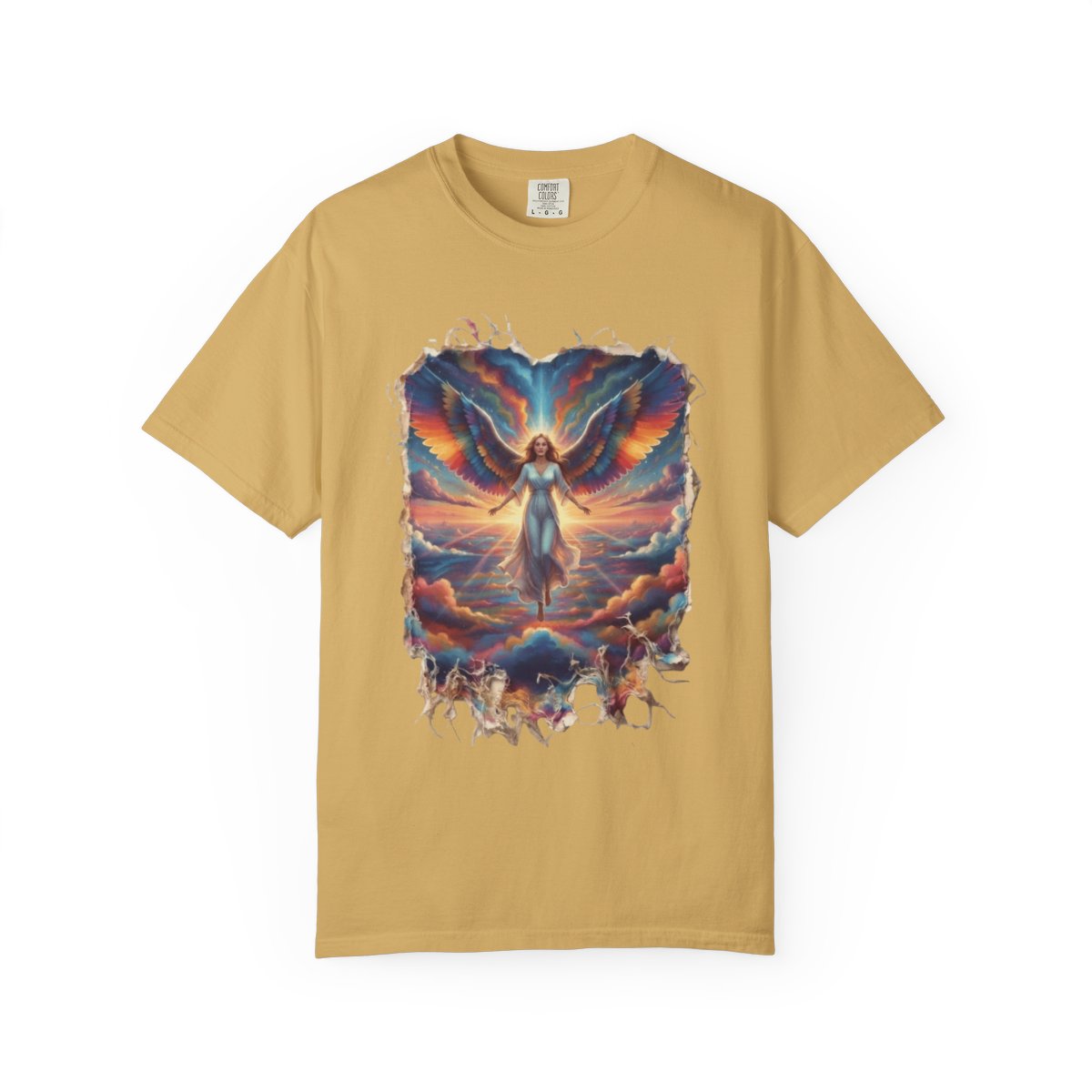 Color: Mustard | Rainbow Angel Unisex Garment-Dyed Tee
