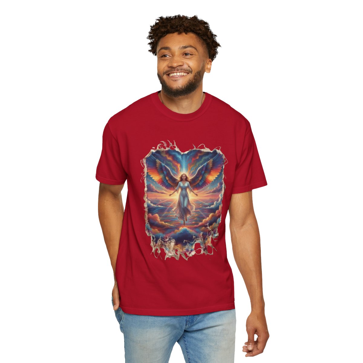 Color: Red | Rainbow Angel Unisex Garment-Dyed Tee