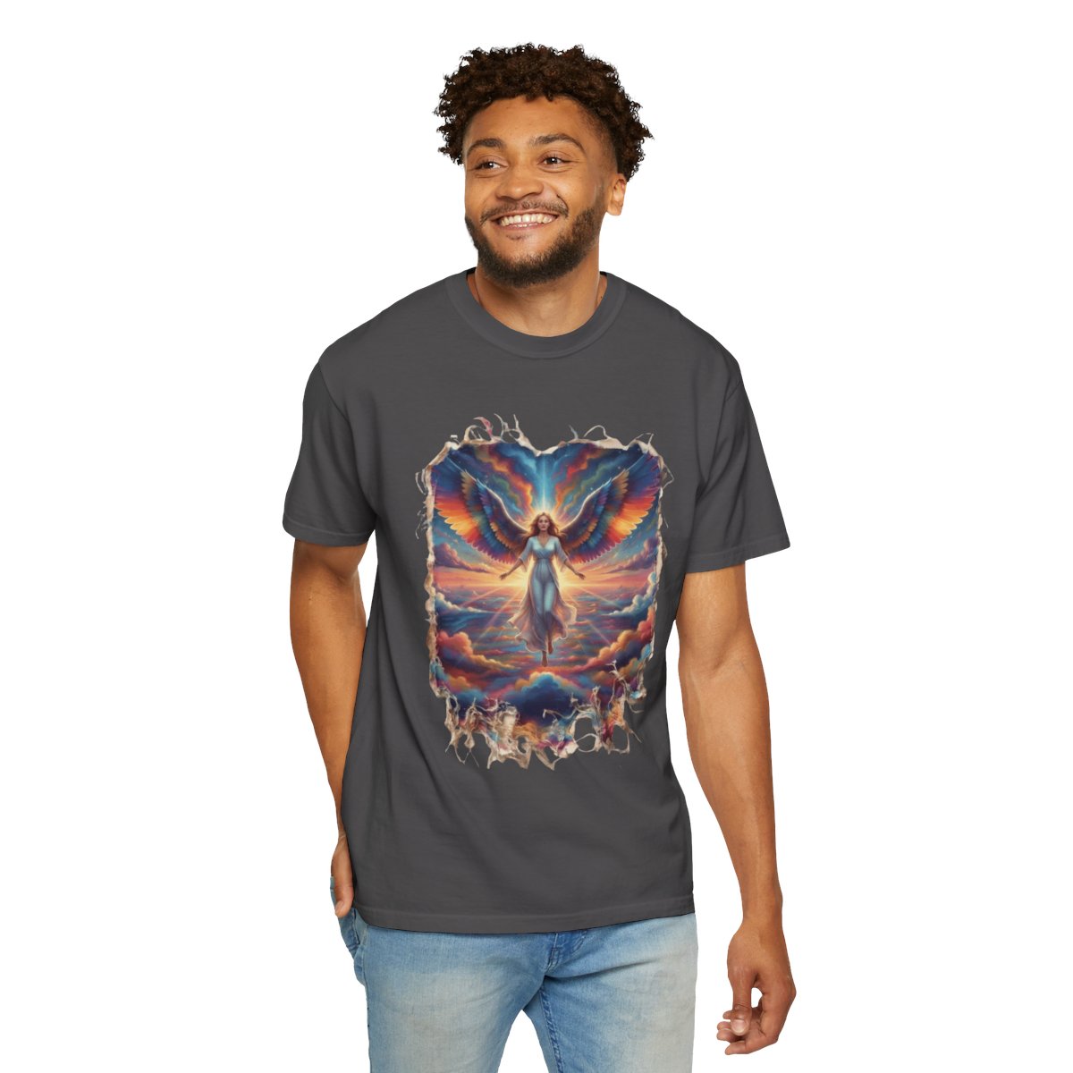 Color: Graphite | Rainbow Angel Unisex Garment-Dyed Tee