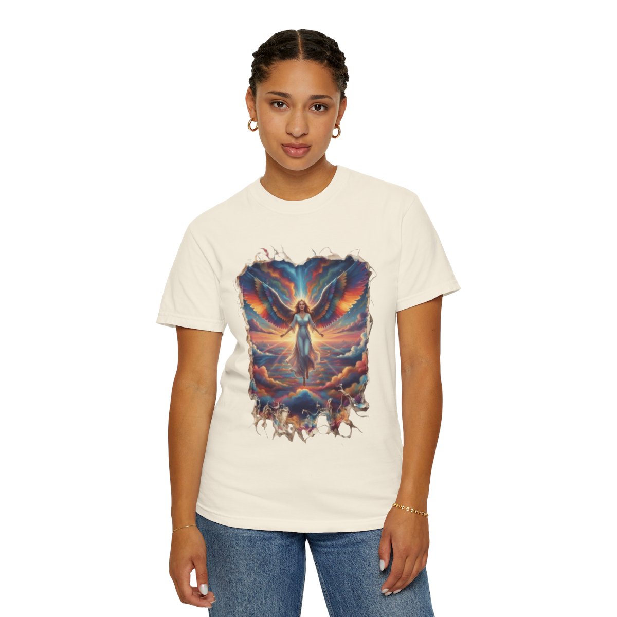 Color: Ivory | Rainbow Angel Unisex Garment-Dyed Tee