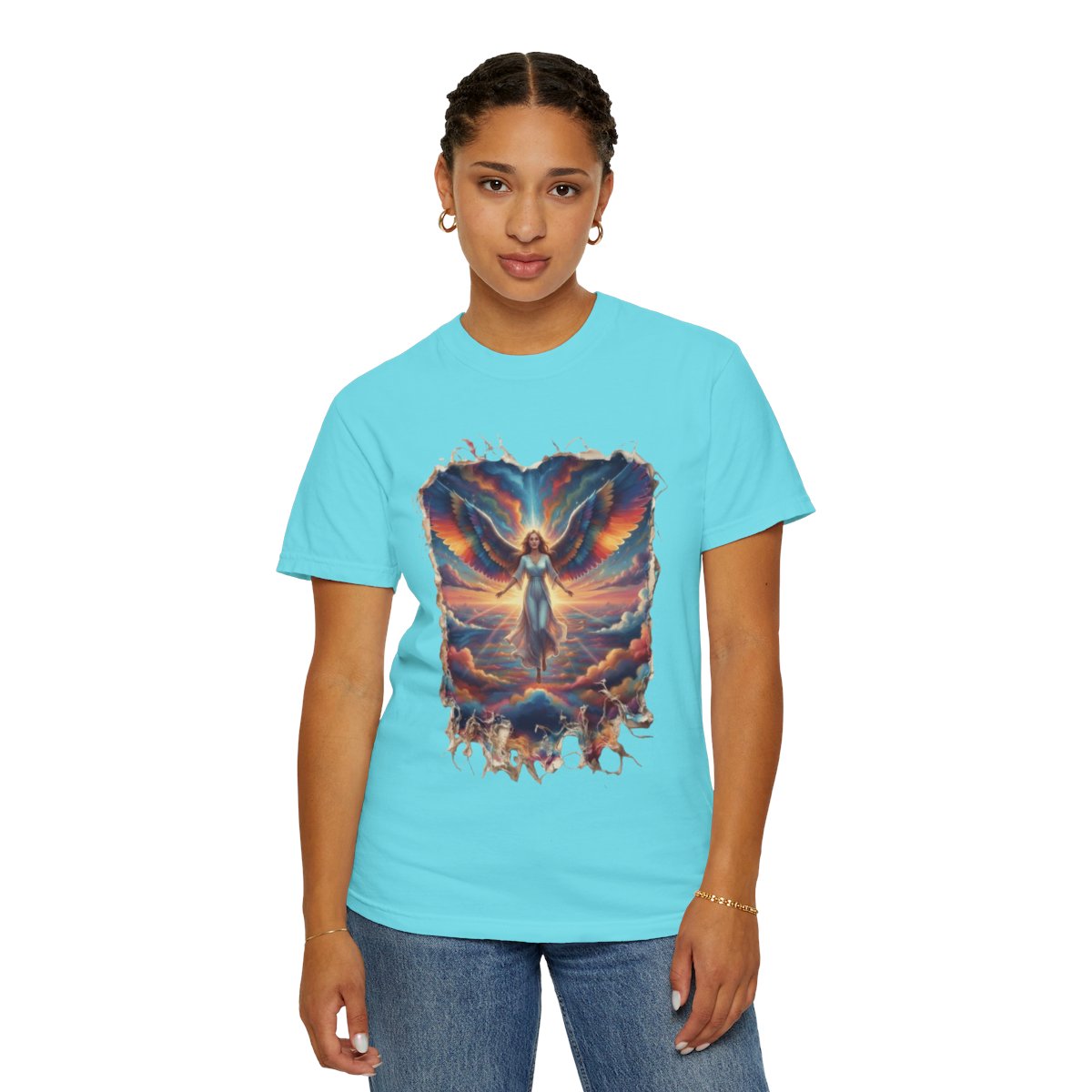 Color: Lagoon Blue | Rainbow Angel Unisex Garment-Dyed Tee