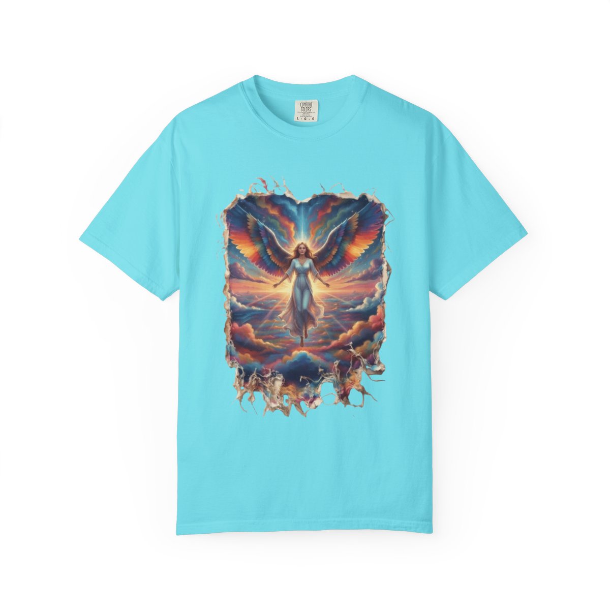 Color: Lagoon Blue | Rainbow Angel Unisex Garment-Dyed Tee