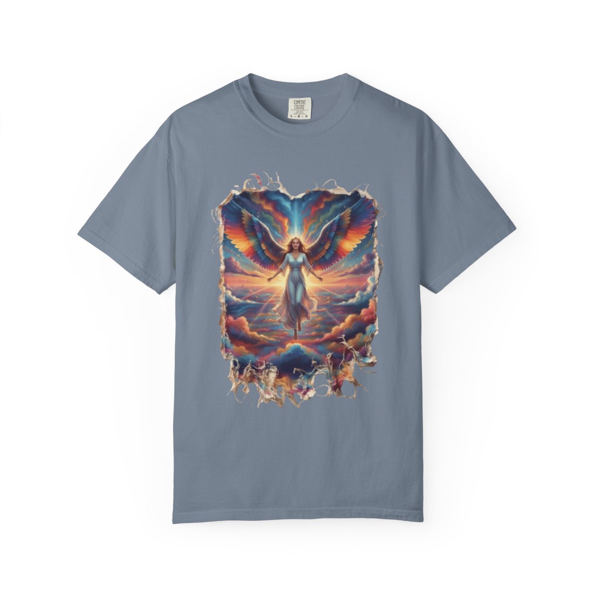 Color: Blue Jean | Rainbow Angel Unisex Garment-Dyed Tee