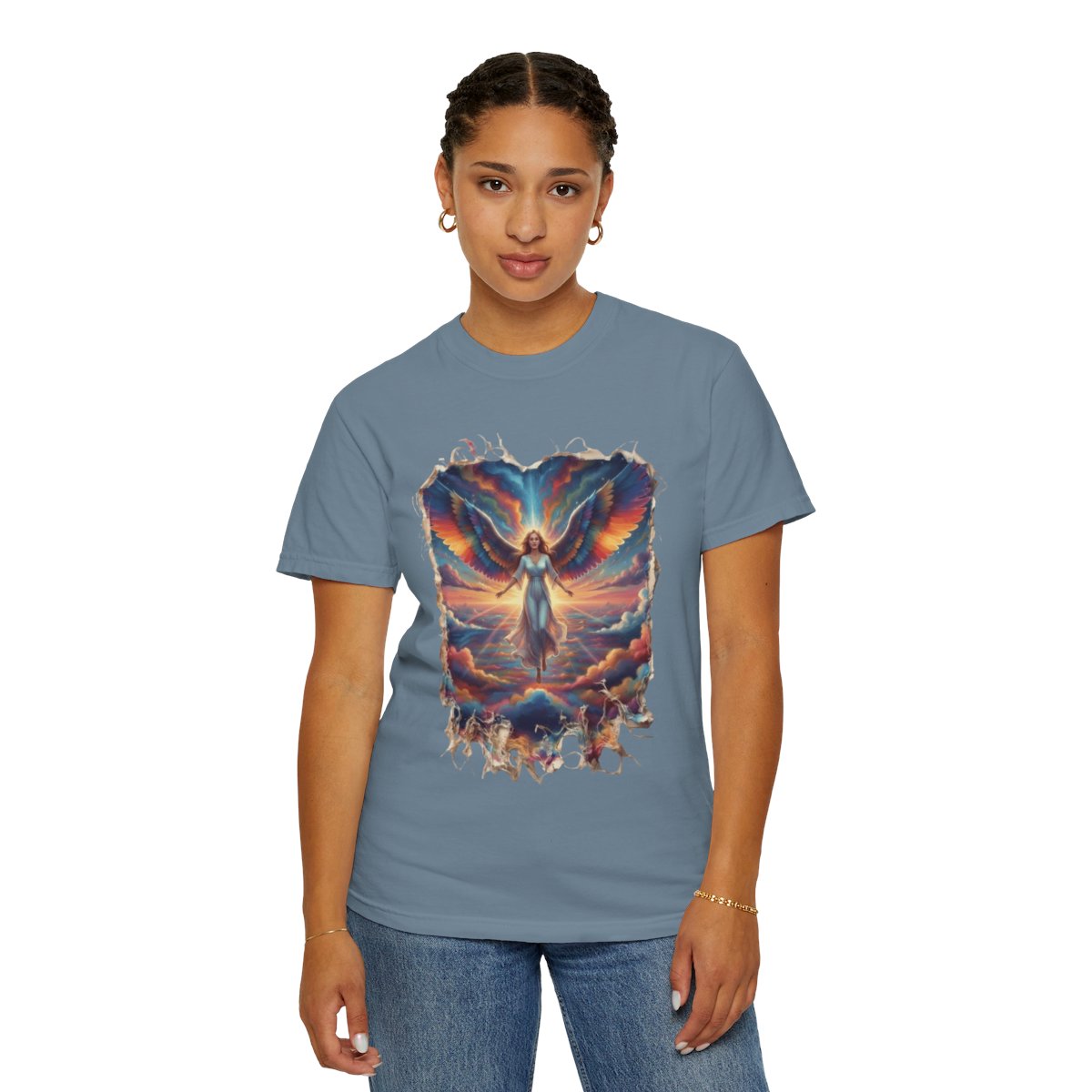 Color: Ice Blue | Rainbow Angel Unisex Garment-Dyed Tee