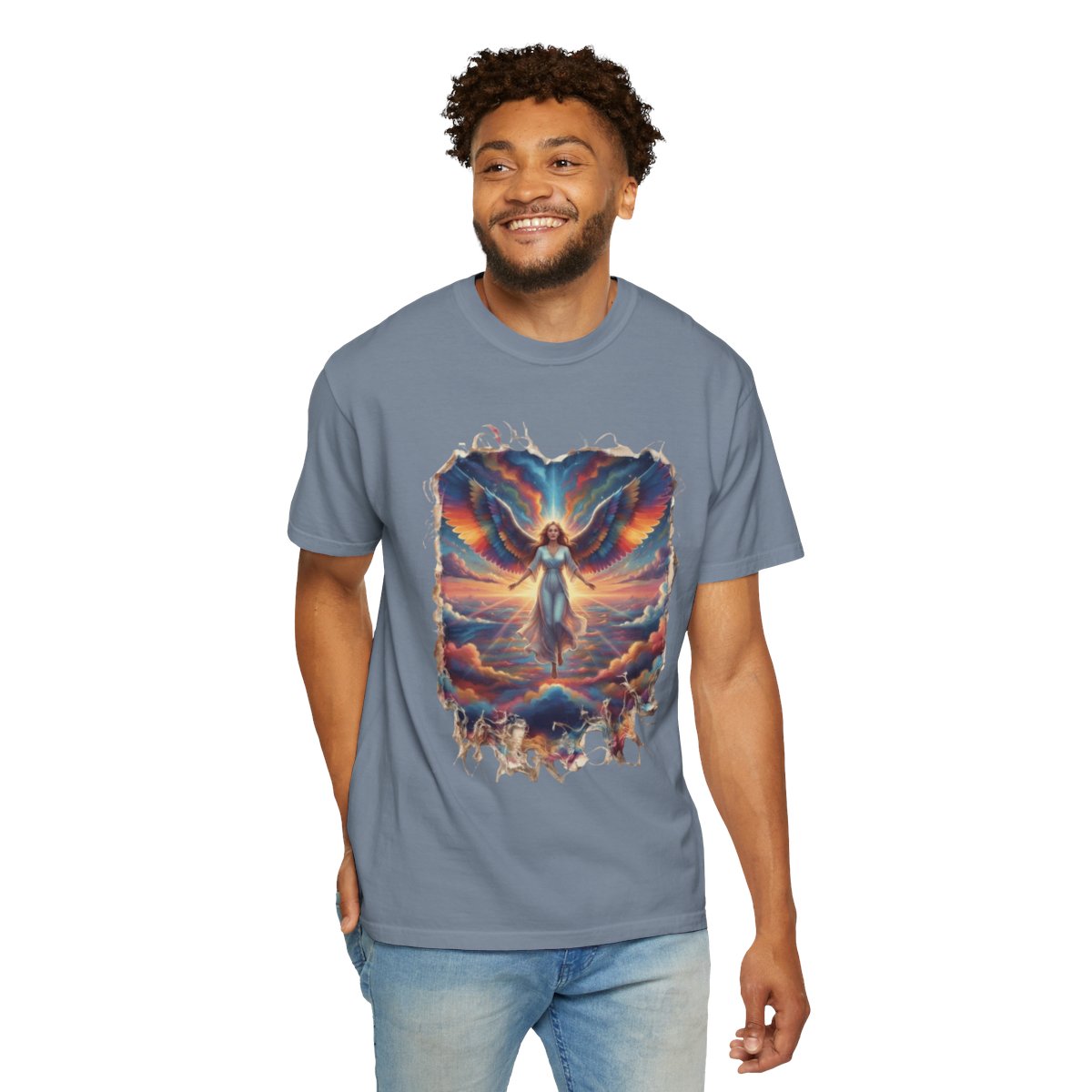 Color: Blue Jean | Rainbow Angel Unisex Garment-Dyed Tee
