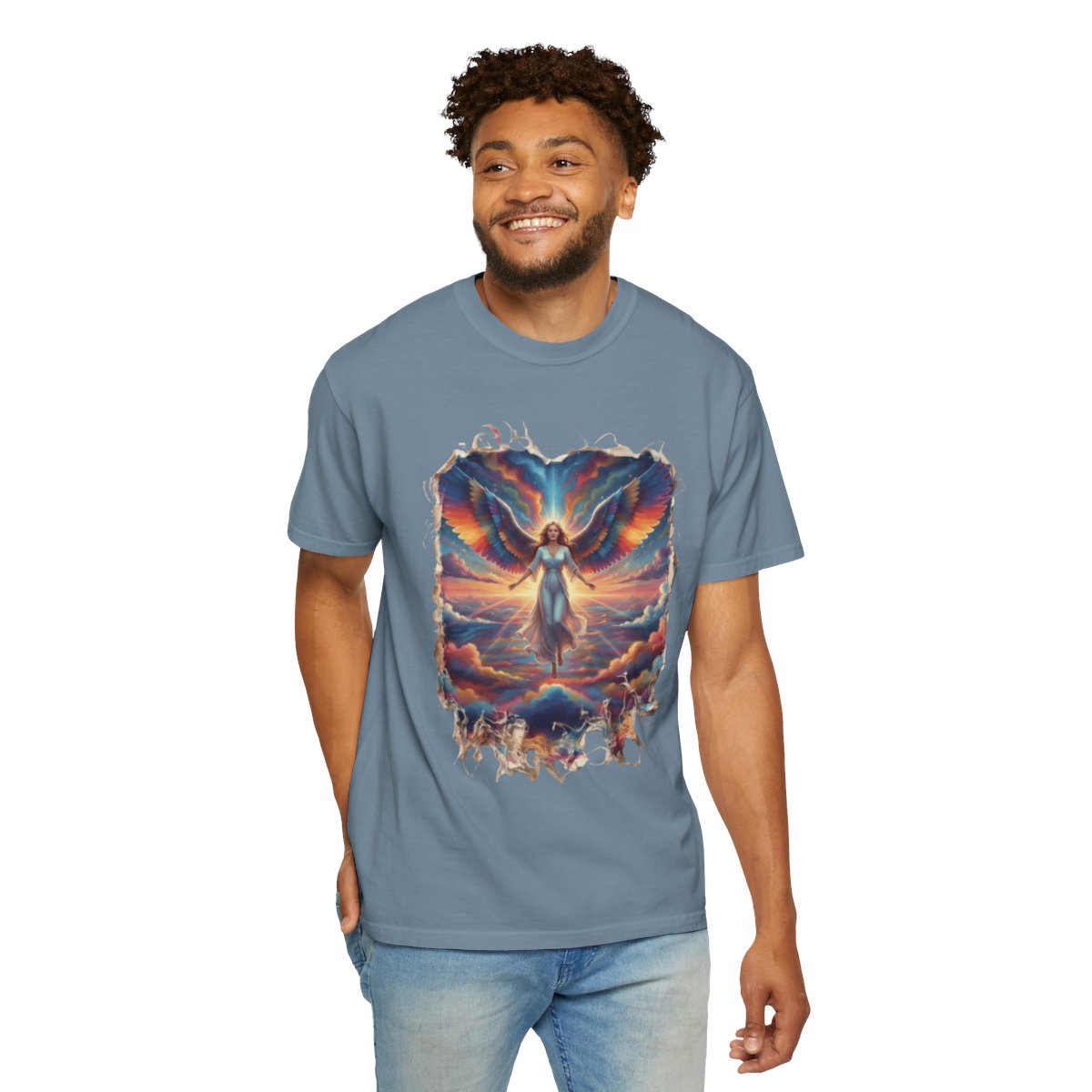 Color: Ice Blue | Rainbow Angel Unisex Garment-Dyed Tee