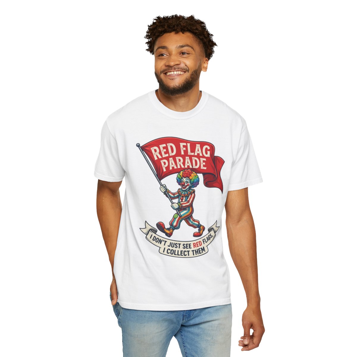 Color: White | Red Flag Parade Unisex Garment-Dyed Tee