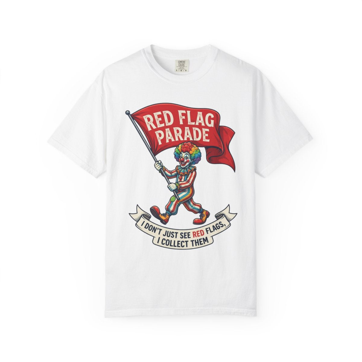 Color: White | Red Flag Parade Unisex Garment-Dyed Tee