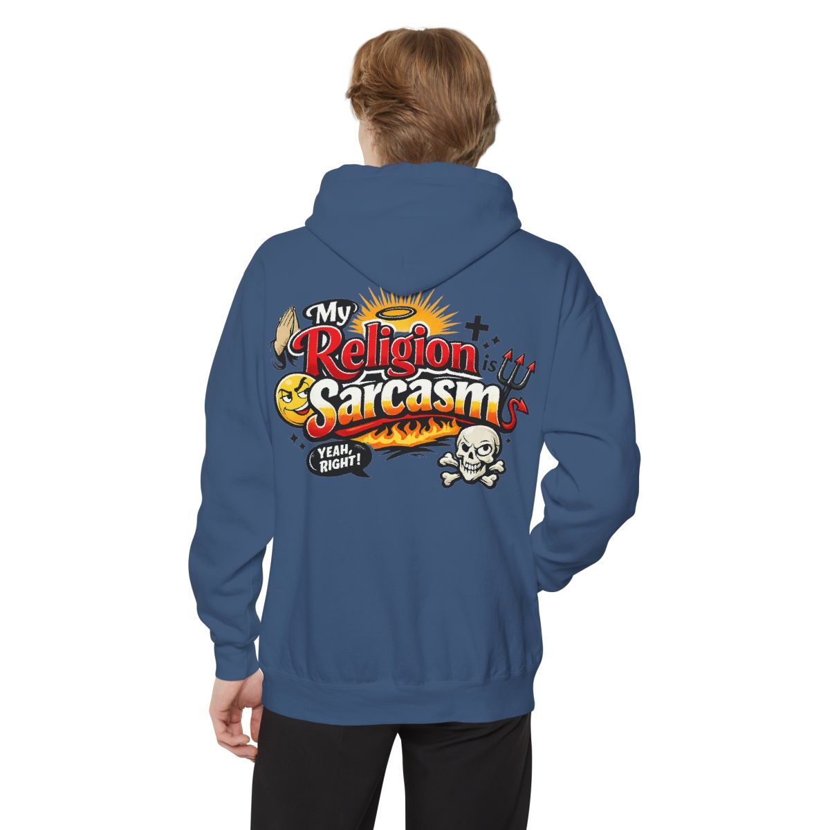 Color: True Navy | Religion Sarcasm Garment-Dyed Hoodie