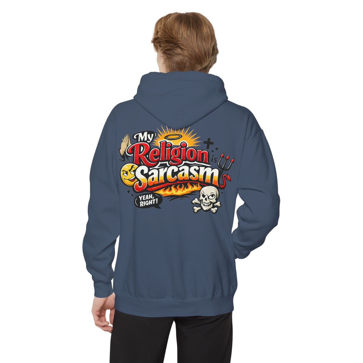 Color: Denim | Religion Sarcasm Garment-Dyed Hoodie