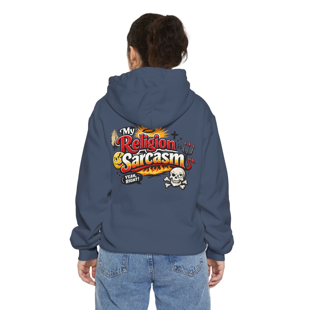 Color: Denim | Religion Sarcasm Garment-Dyed Hoodie