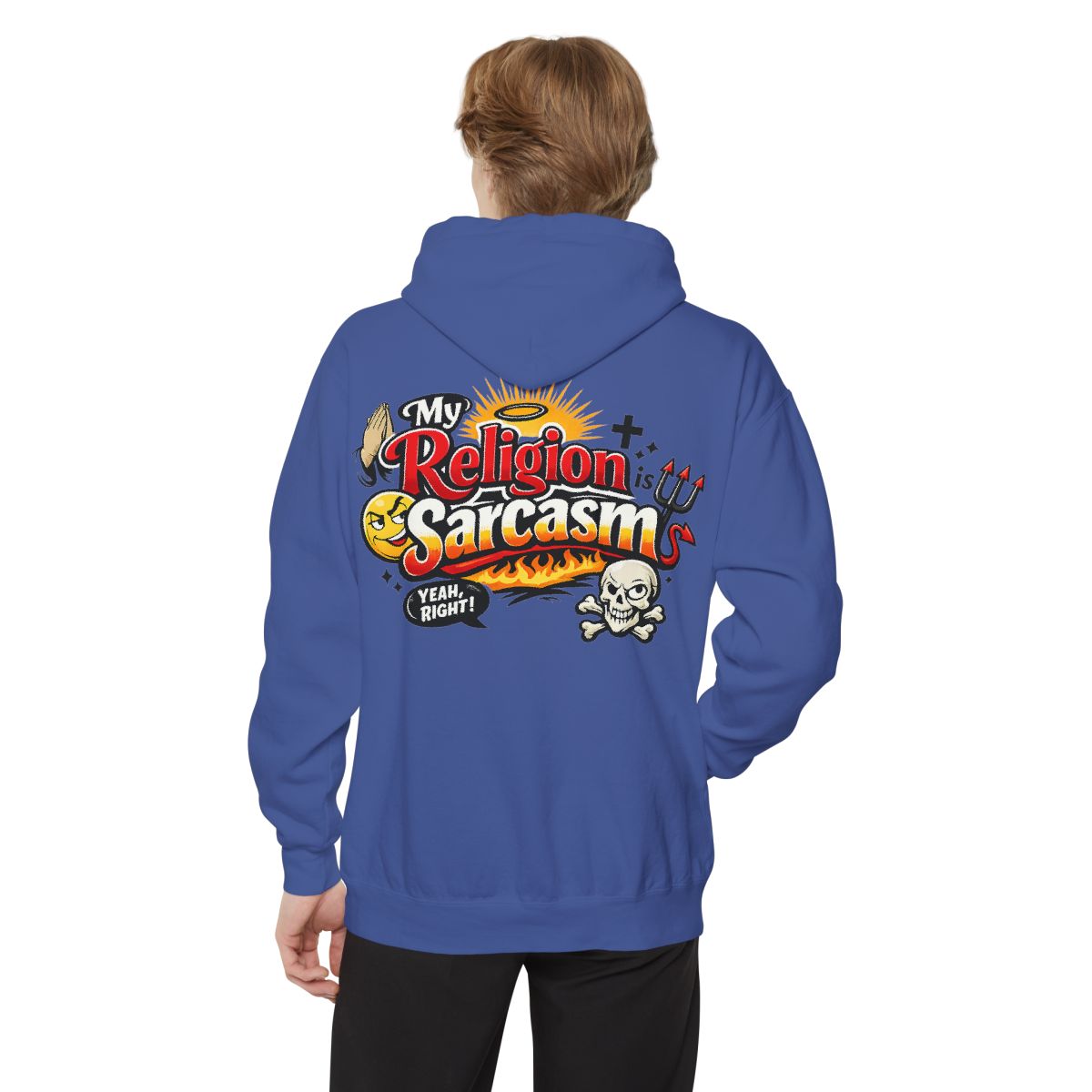 Color: Flo Blue | Religion Sarcasm Garment-Dyed Hoodie