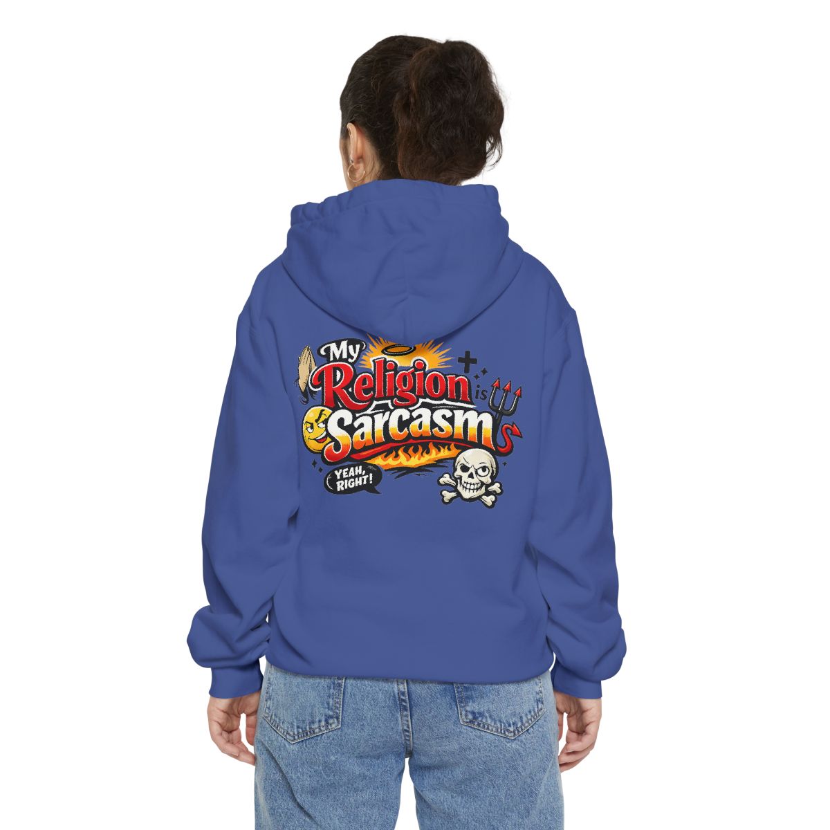 Color: Flo Blue | Religion Sarcasm Garment-Dyed Hoodie