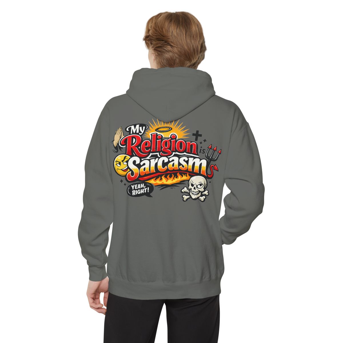 Color: Grey | Religion Sarcasm Garment-Dyed Hoodie