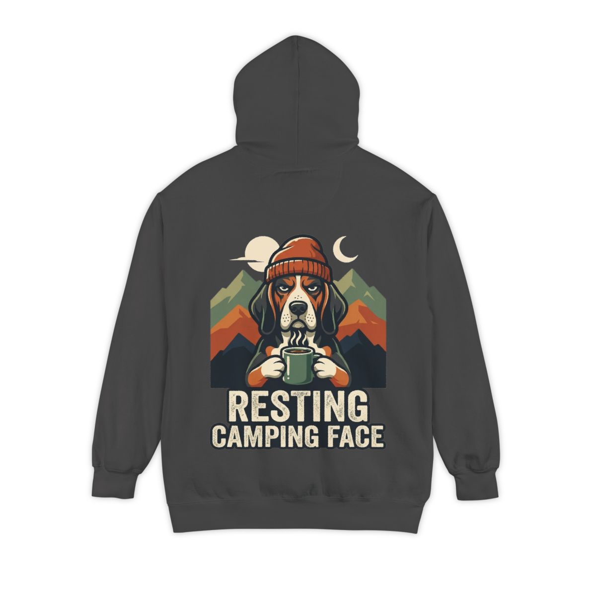 Color: Pepper | Resting Camping Face Garment-Dyed Hoodie