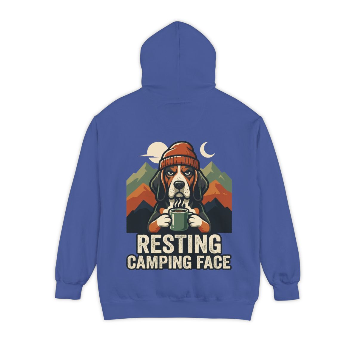 Color: Flo Blue | Resting Camping Face Garment-Dyed Hoodie