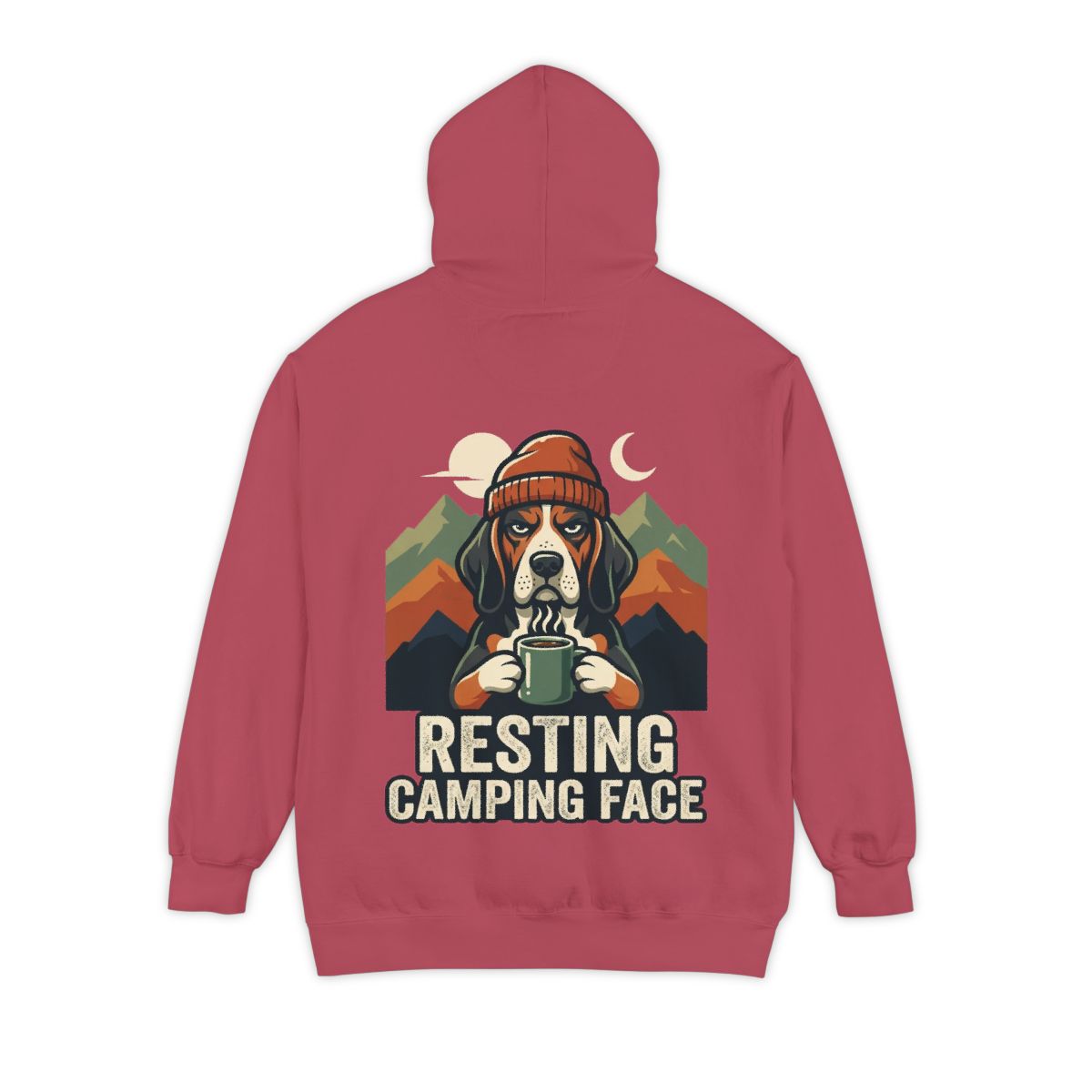 Color: Crimson | Resting Camping Face Garment-Dyed Hoodie