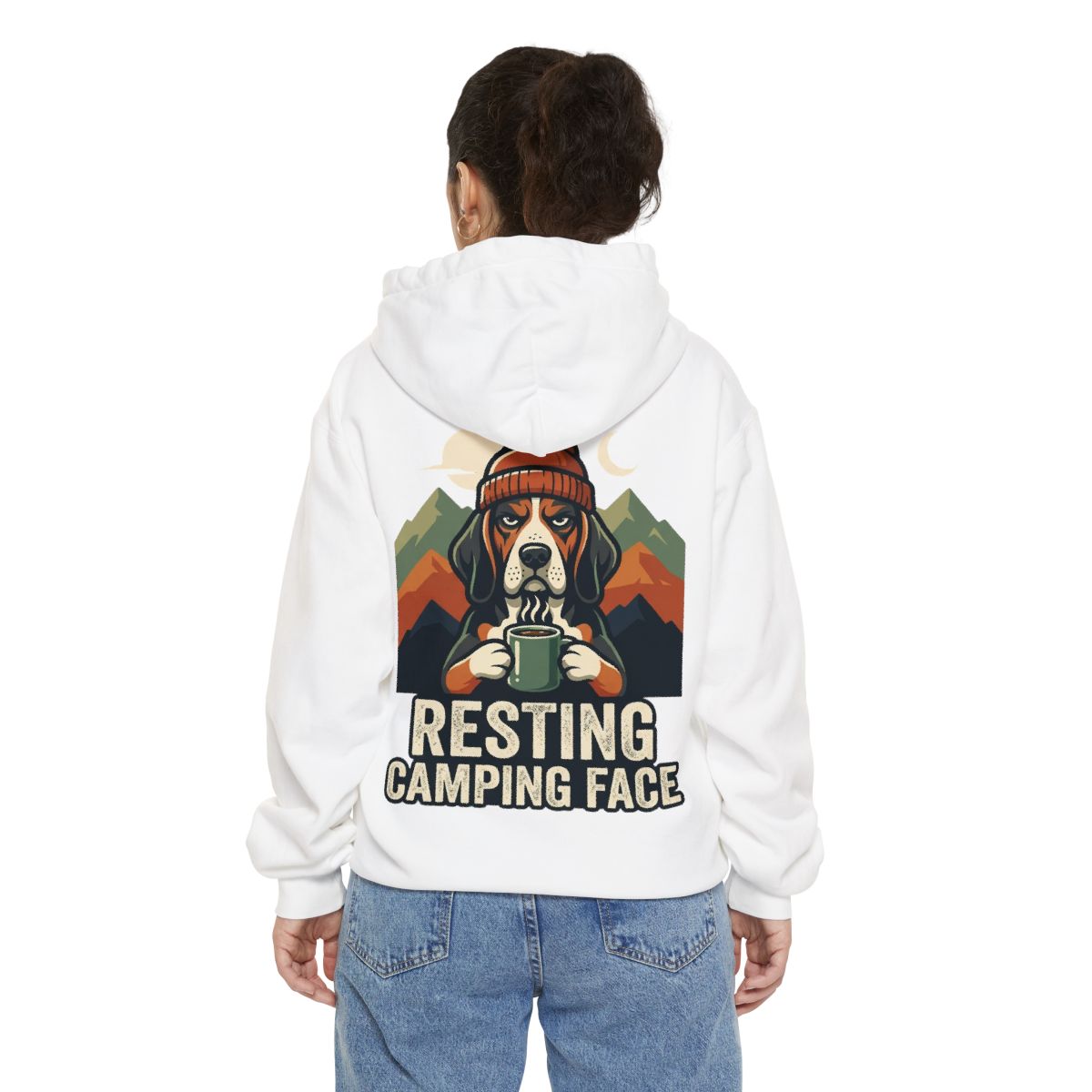 Color: White | Resting Camping Face Garment-Dyed Hoodie