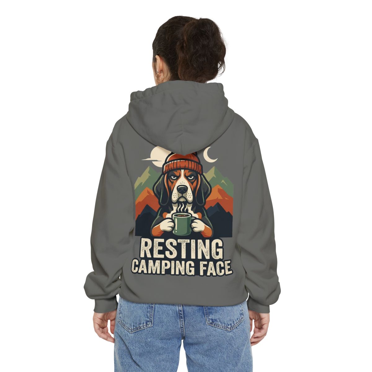 Color: Grey | Resting Camping Face Garment-Dyed Hoodie