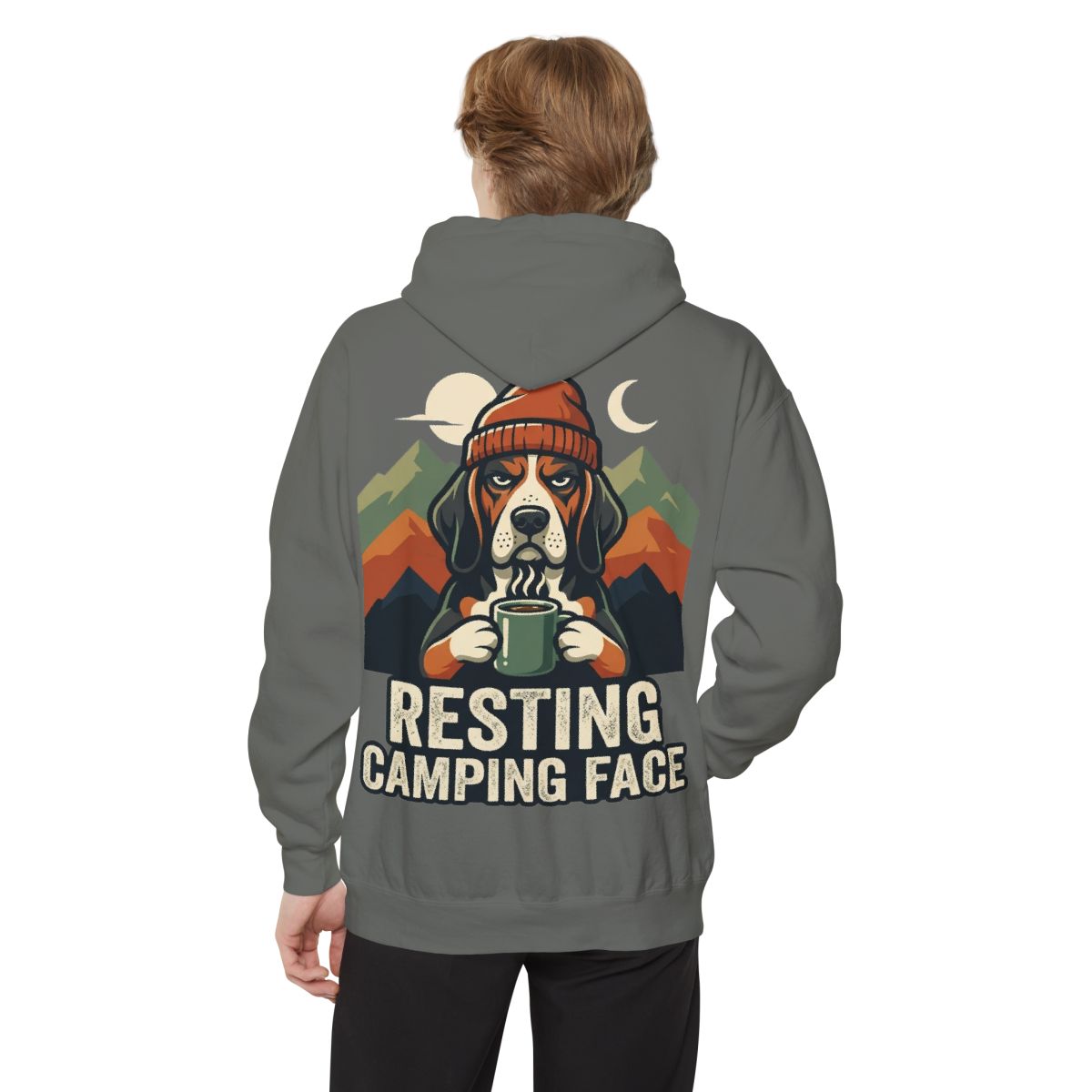 Color: Grey | Resting Camping Face Garment-Dyed Hoodie