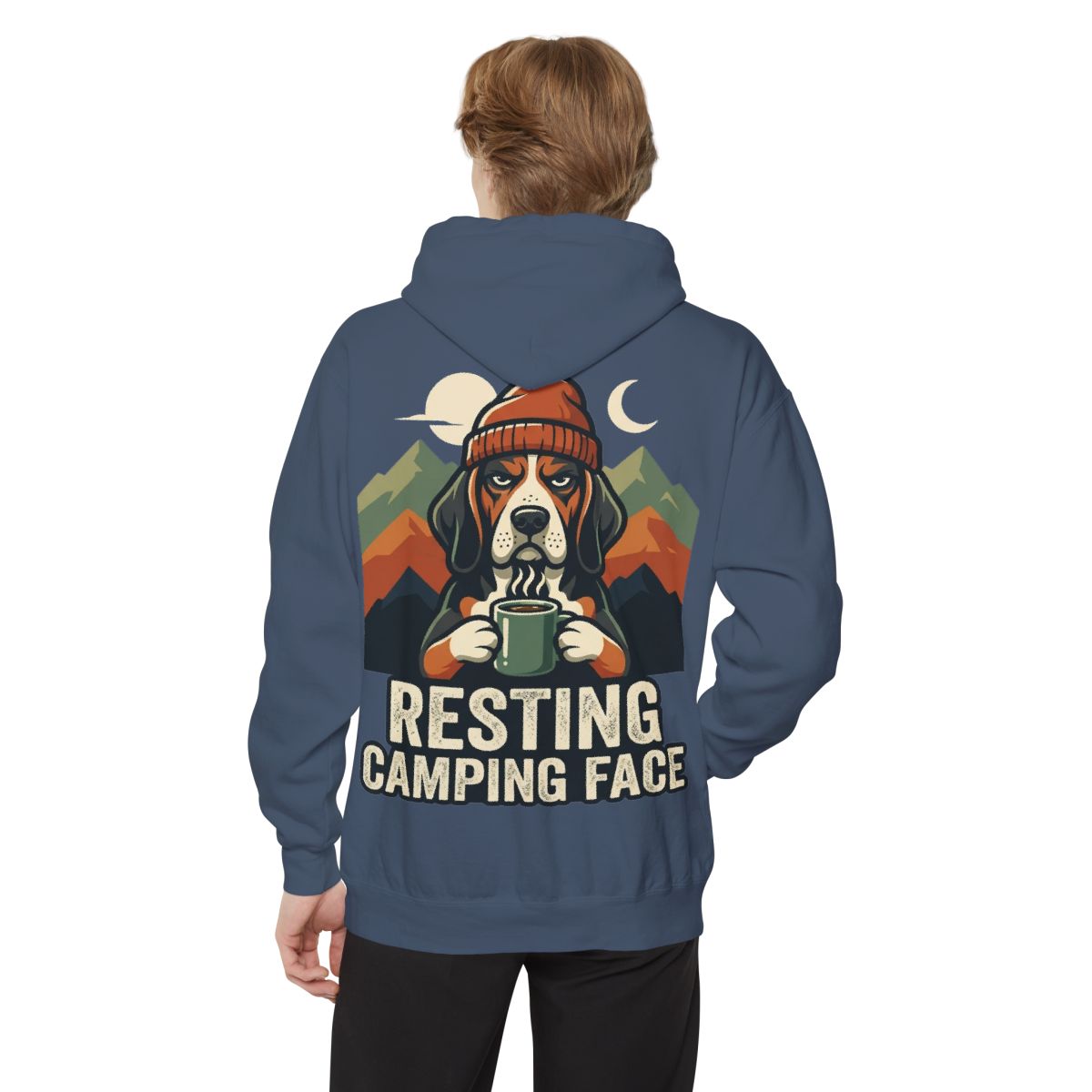 Color: Denim | Resting Camping Face Garment-Dyed Hoodie