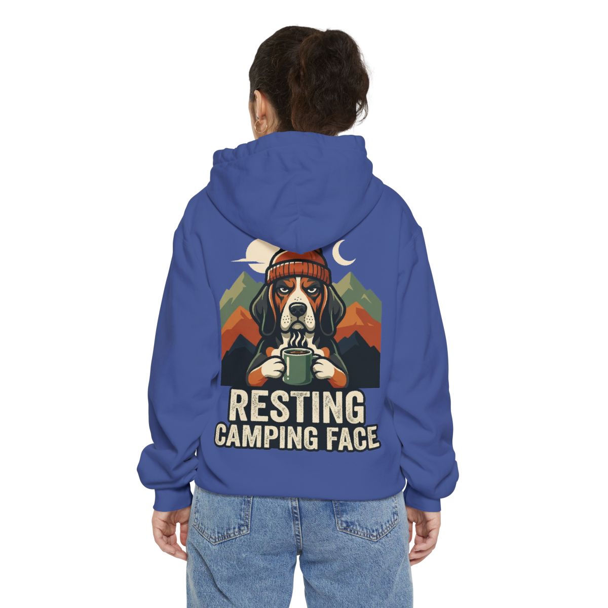 Color: Flo Blue | Resting Camping Face Garment-Dyed Hoodie
