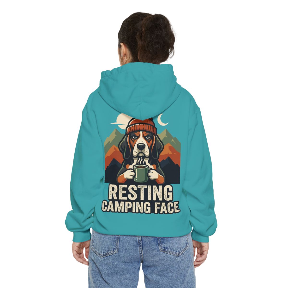 Color: Seafoam | Resting Camping Face Garment-Dyed Hoodie