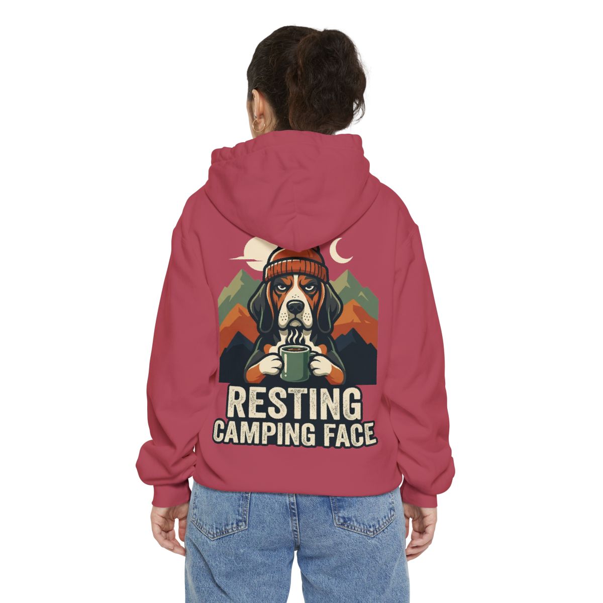 Color: Crimson | Resting Camping Face Garment-Dyed Hoodie