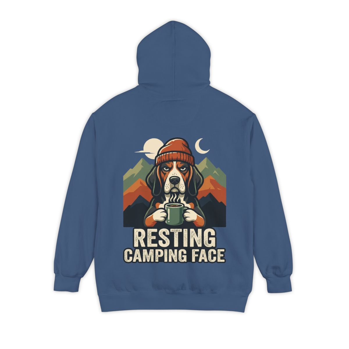 Color: True Navy | Resting Camping Face Garment-Dyed Hoodie