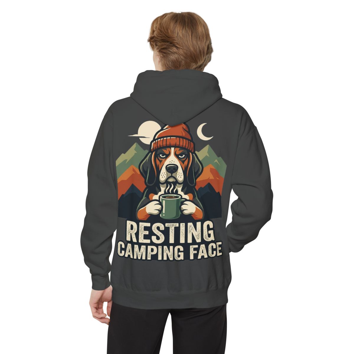 Color: Pepper | Resting Camping Face Garment-Dyed Hoodie