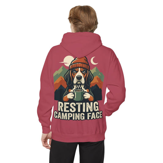 Color: Crimson | Resting Camping Face Garment-Dyed Hoodie