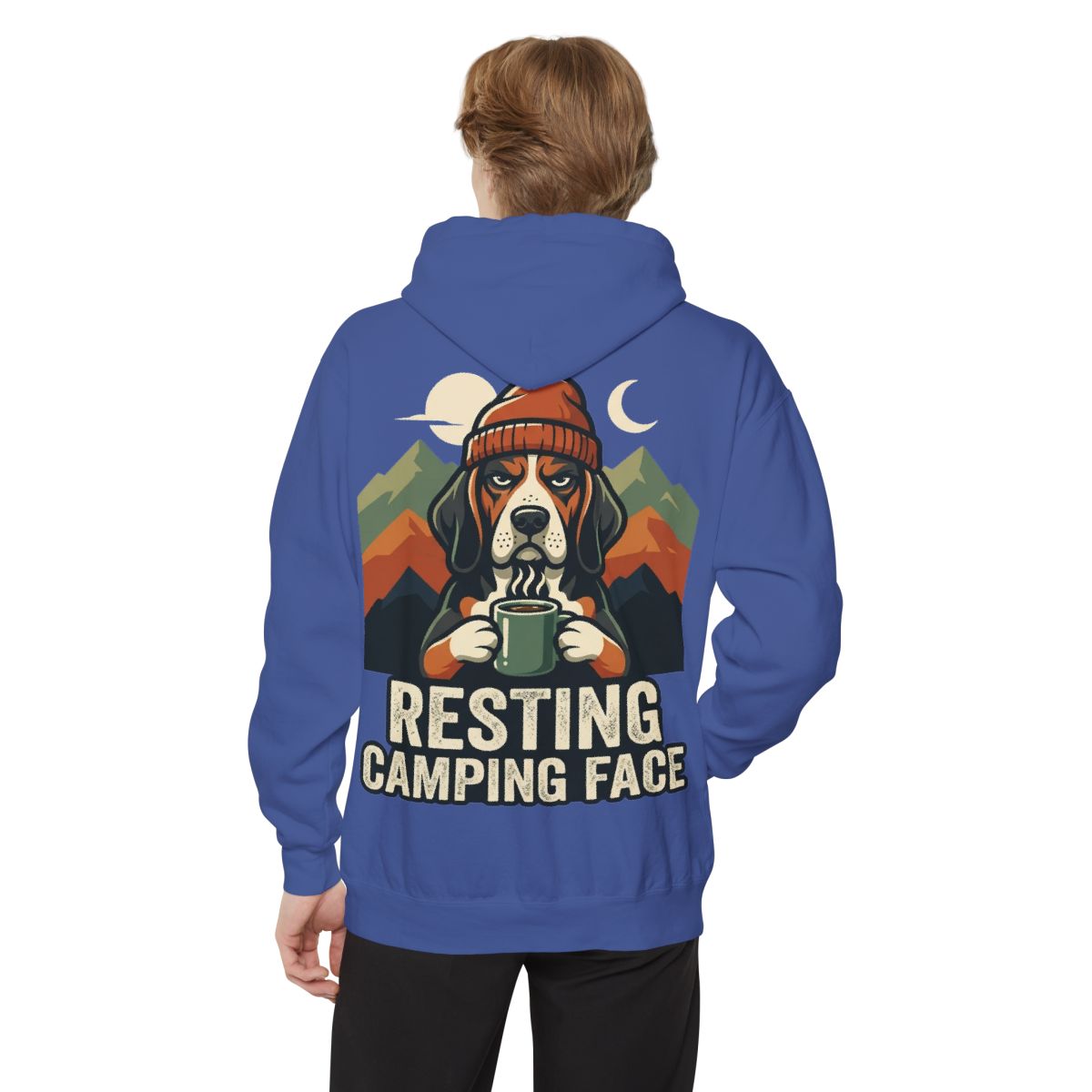 Color: Flo Blue | Resting Camping Face Garment-Dyed Hoodie