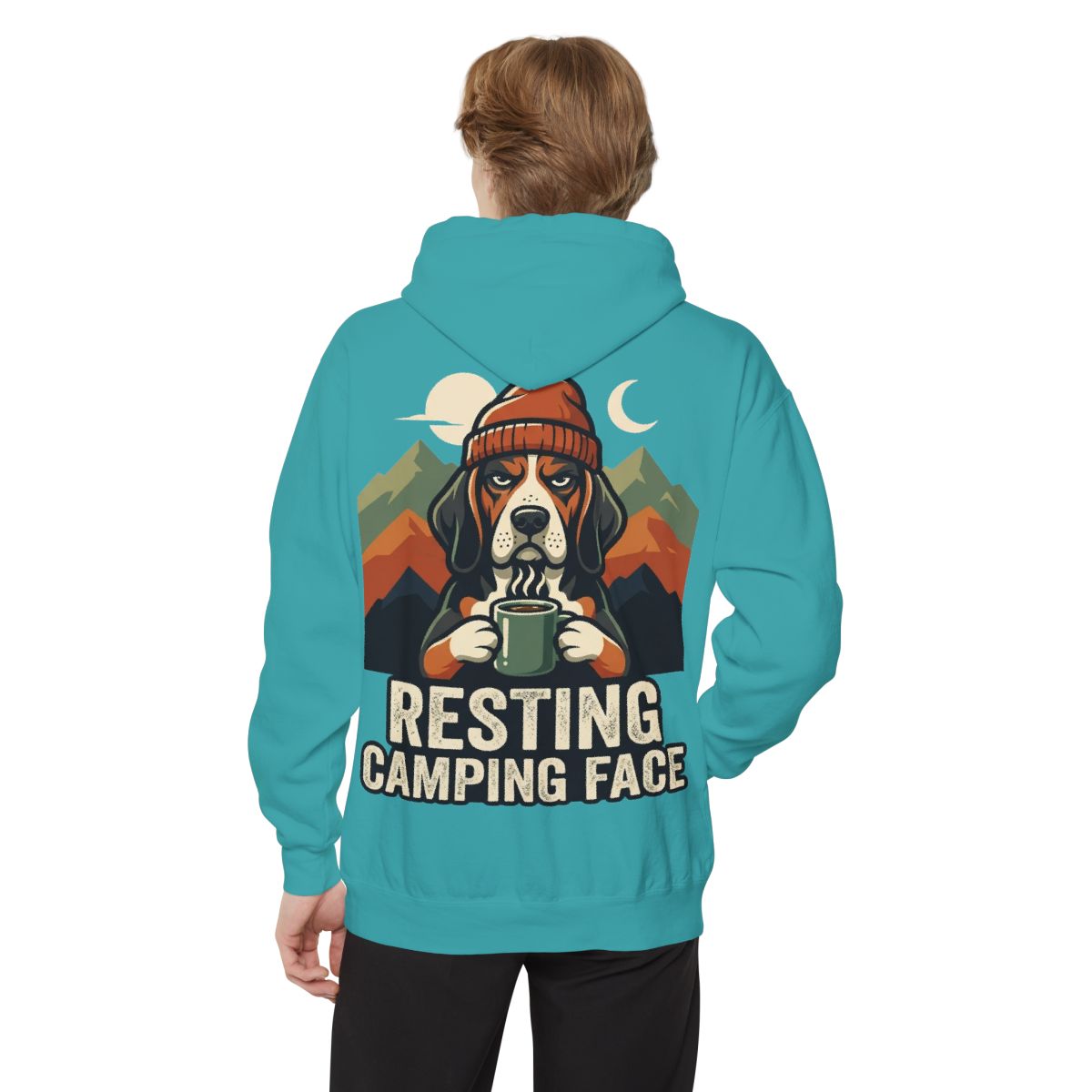 Color: Seafoam | Resting Camping Face Garment-Dyed Hoodie