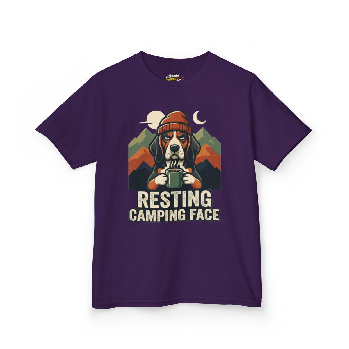 Color: Purple | Resting Camping Face Kids Tee