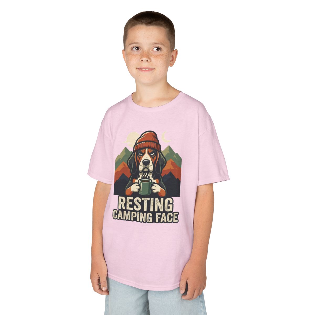 Color: Light Pink | Resting Camping Face Kids Tee