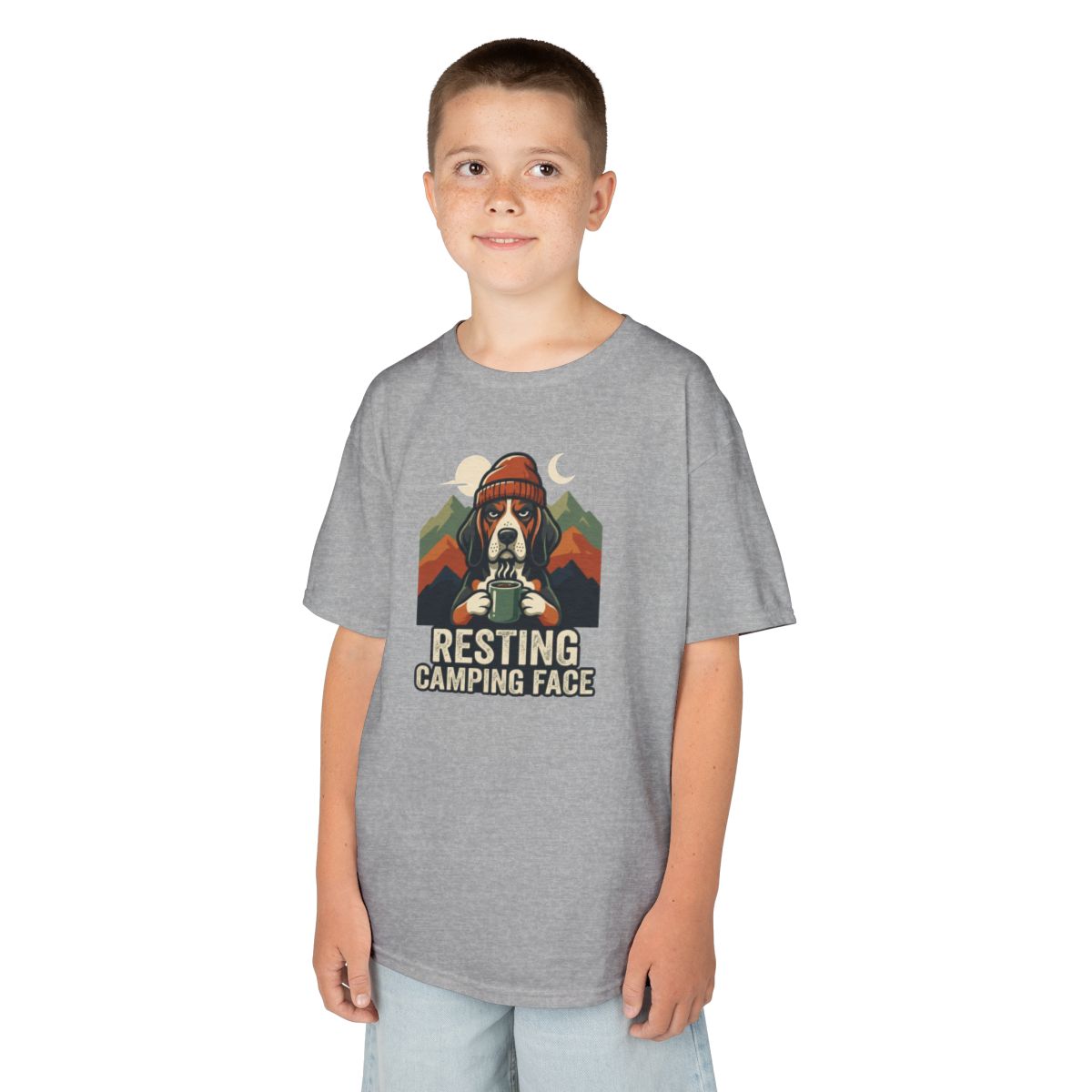 Color: Sport Grey | Resting Camping Face Kids Tee