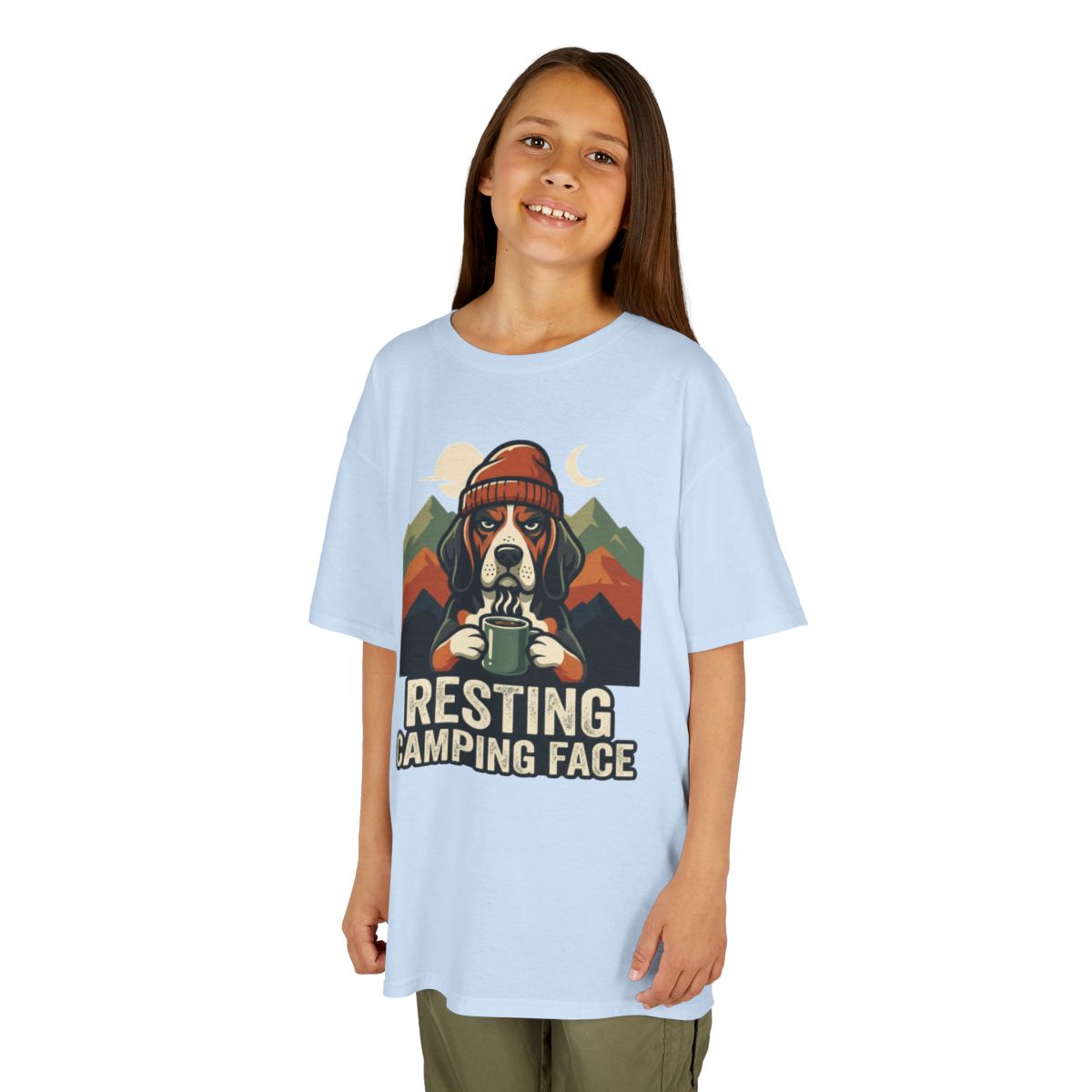 Color: Light Blue | Resting Camping Face Kids Tee