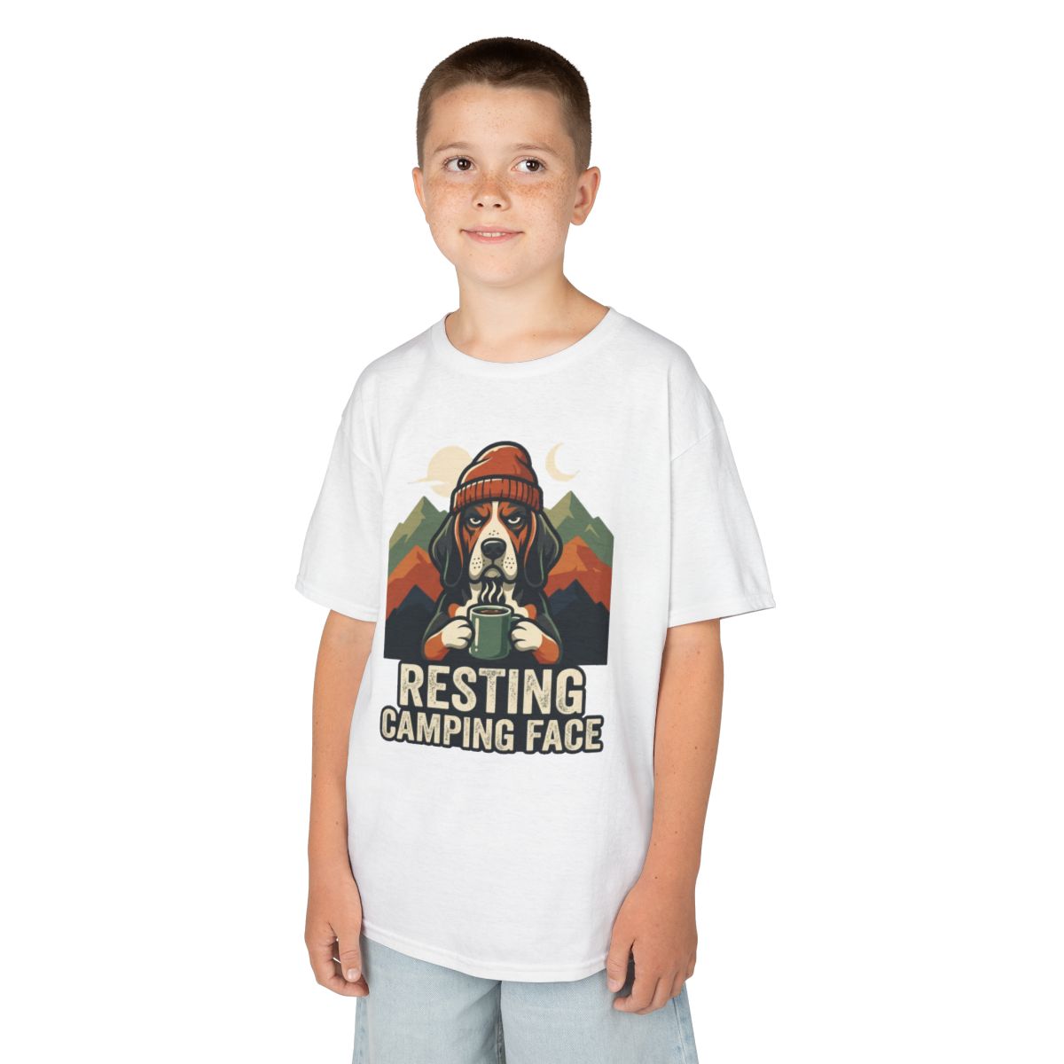 Color: White | Resting Camping Face Kids Tee