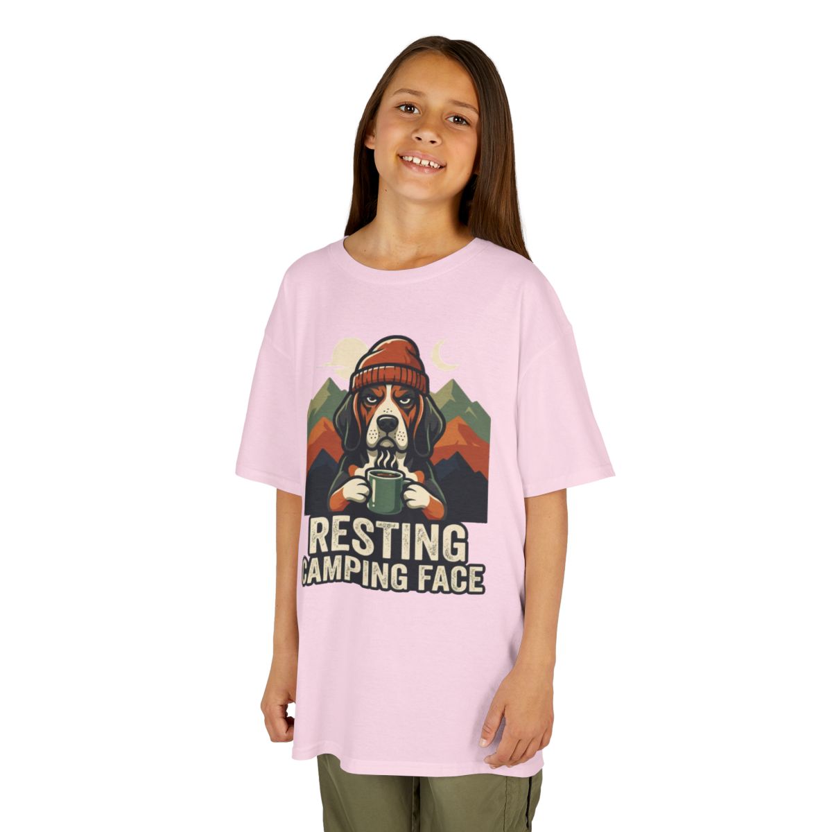 Color: Light Pink | Resting Camping Face Kids Tee