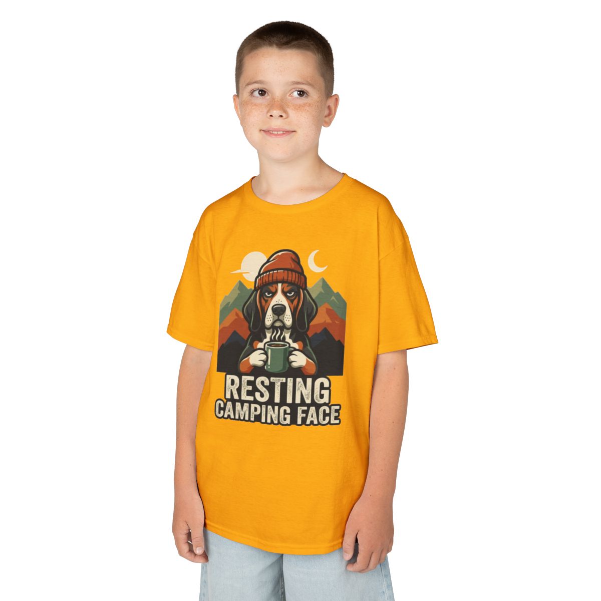 Color: Gold | Resting Camping Face Kids Tee