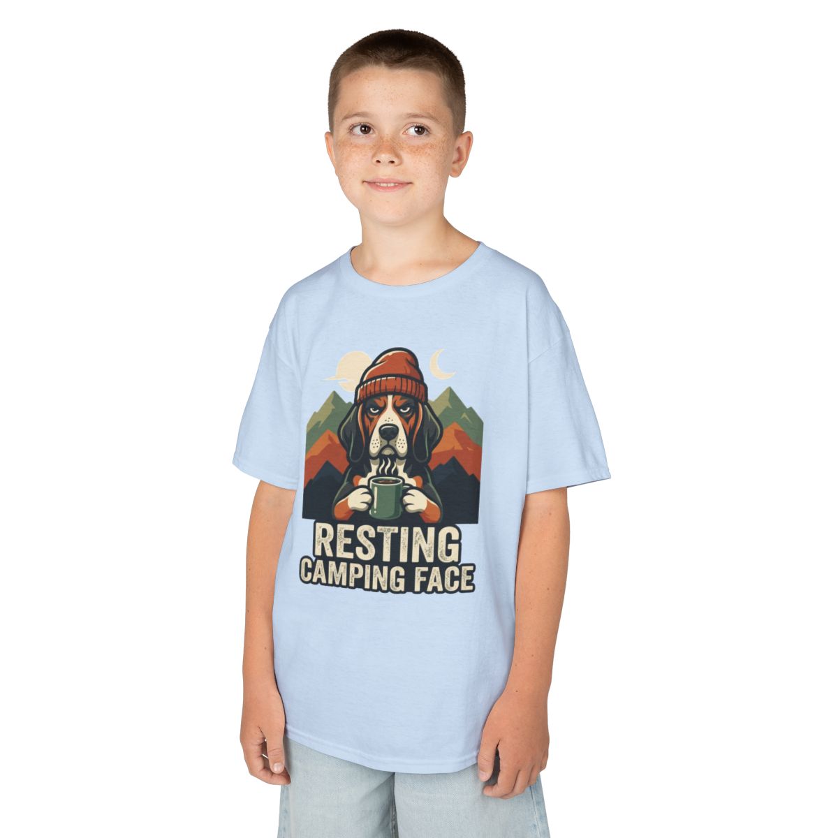 Color: Light Blue | Resting Camping Face Kids Tee