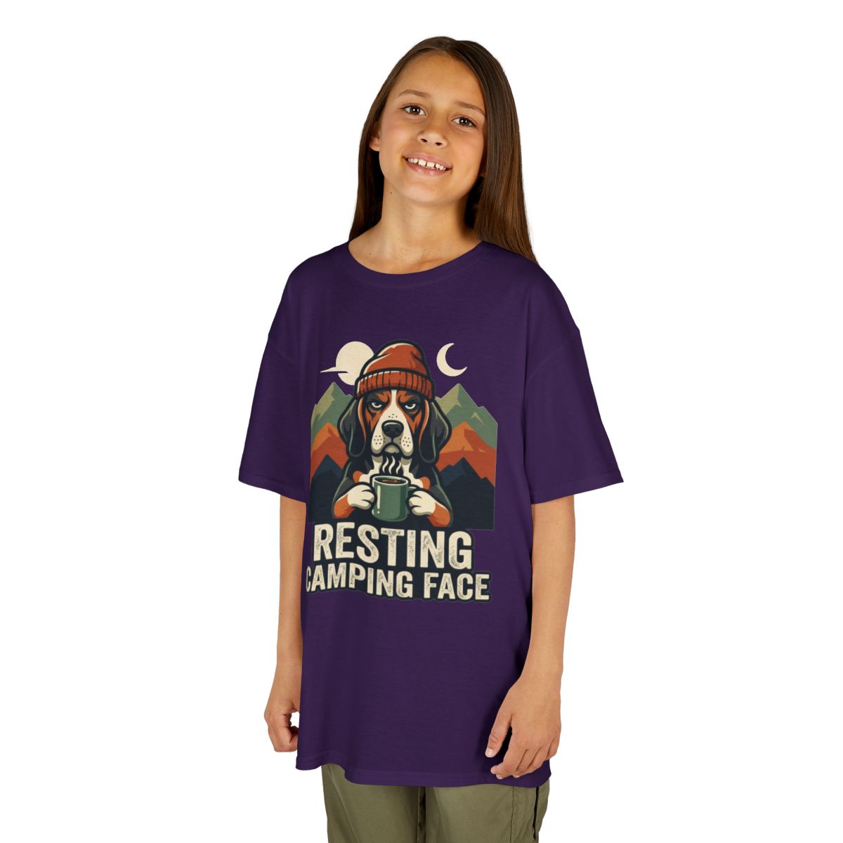 Color: Purple | Resting Camping Face Kids Tee