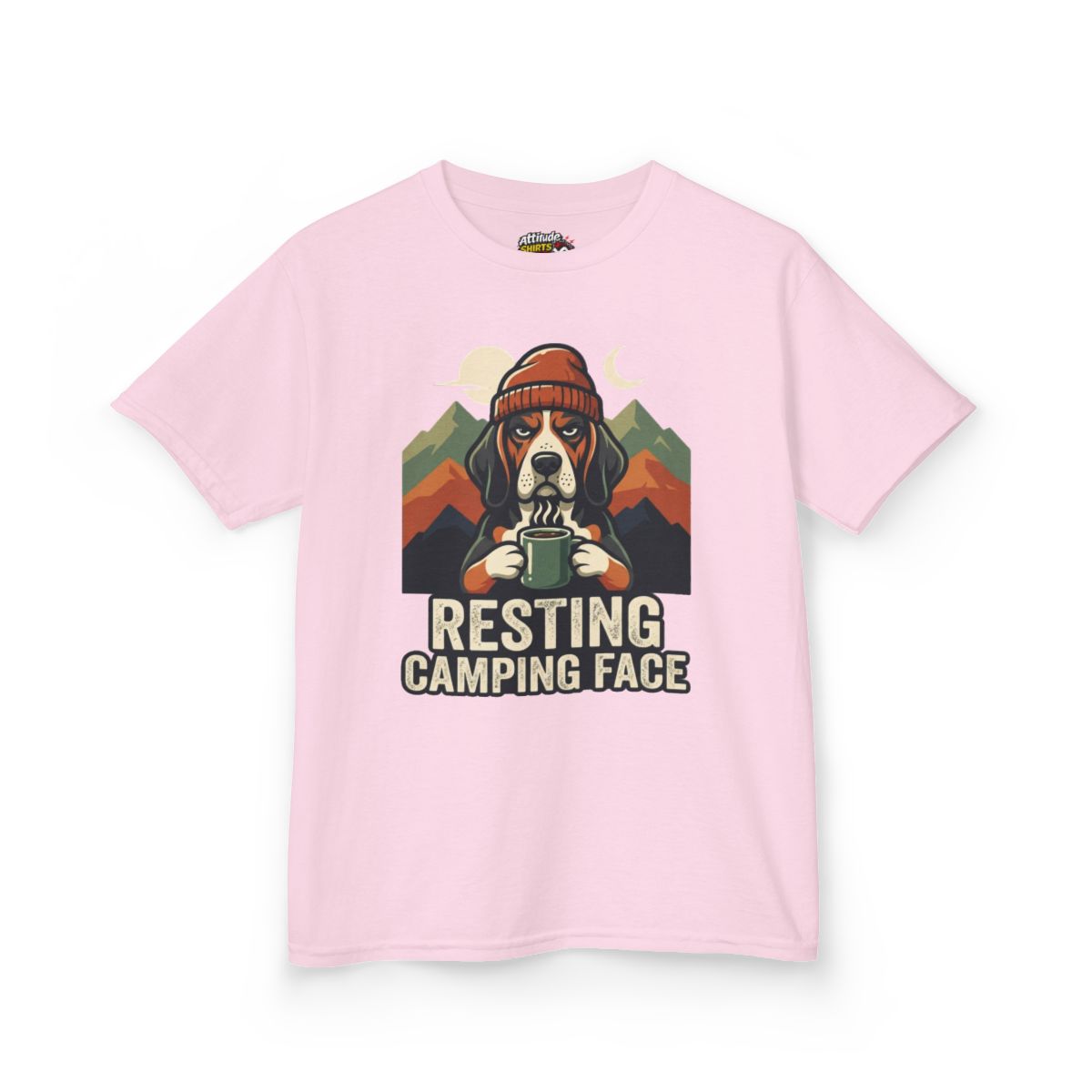 Color: Light Pink | Resting Camping Face Kids Tee