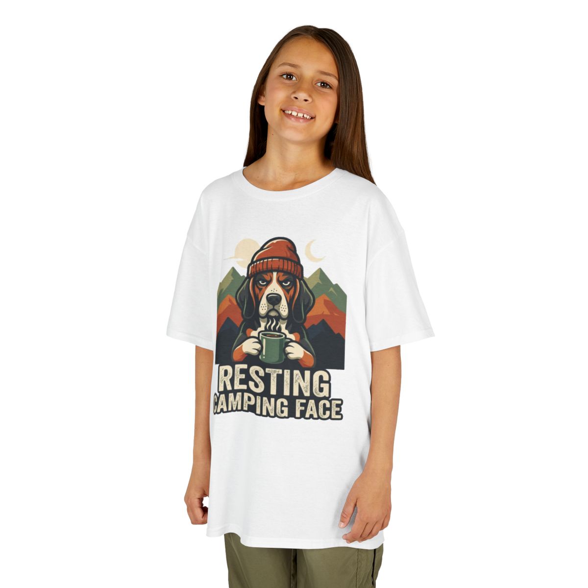 Color: White | Resting Camping Face Kids Tee
