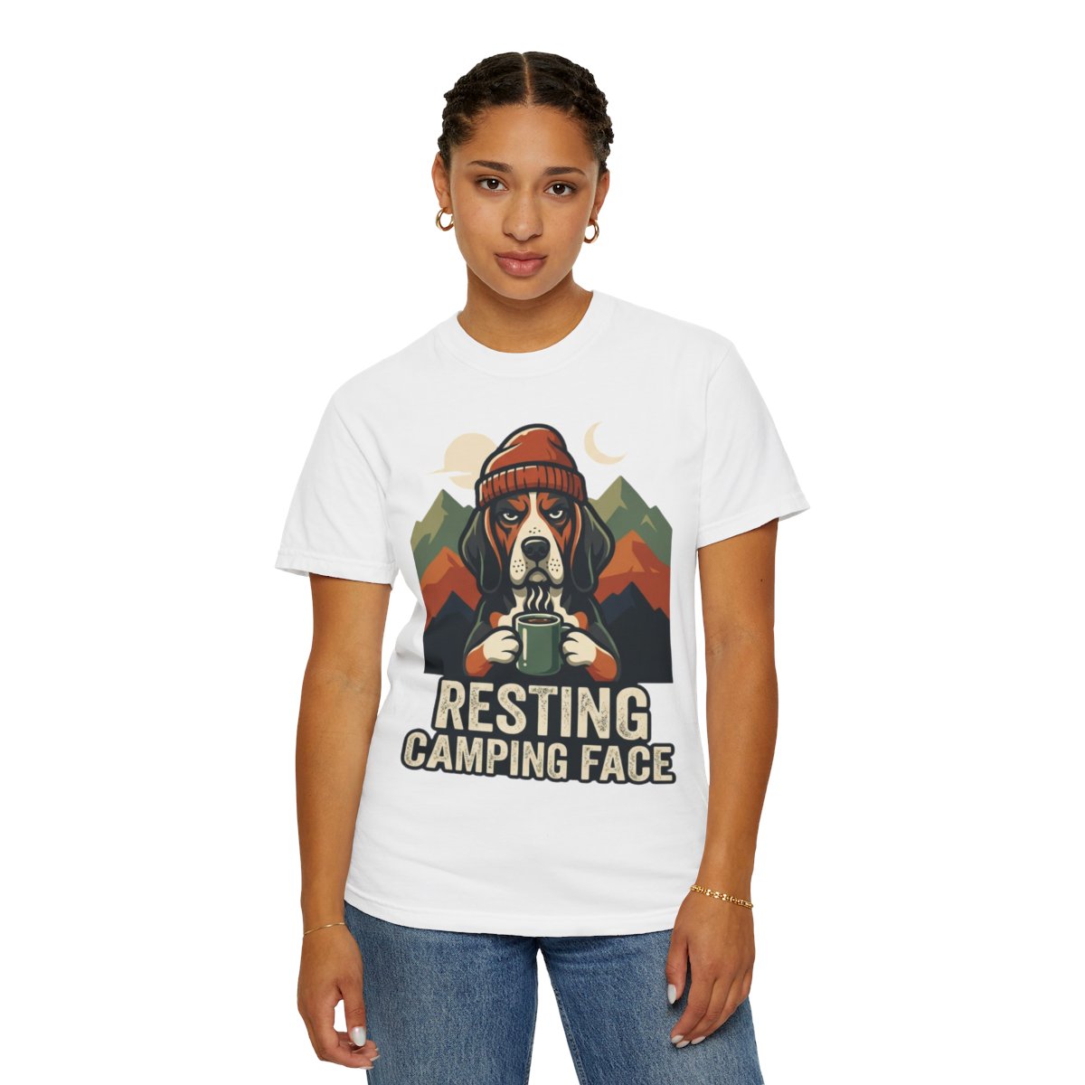 Color: White | Resting Camping Face Unisex Garment-Dyed Tee